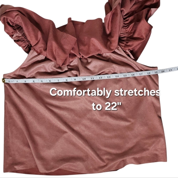 Young Fabulous Broke Dusty Rose Faux Suede Ruffle Off-shoulder Sleeveless Blouse - Picture 7 of 8